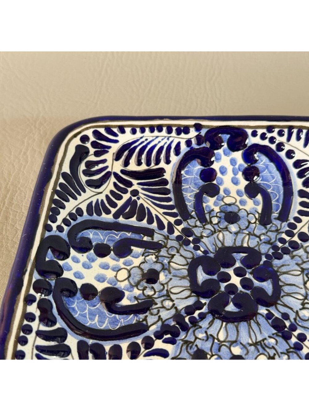 Vintage Talavera Mexican Pottery Square Plate Cobalt Blue White Signed 7.5" - Picture 6 of 11